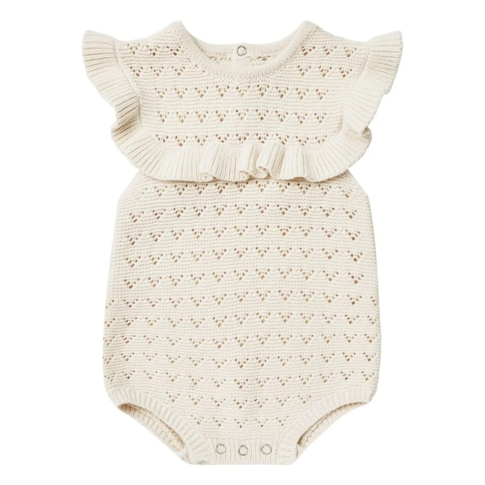 NWT Quincy Mae Natural Pointelle Ruffle Romper 0-3m
